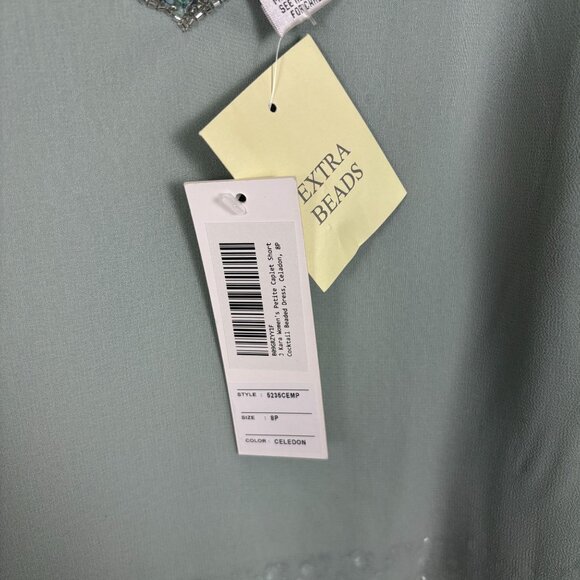 Jkara Celadon Sequin Cocktail Dress W/ Sheer Overlay V-Neck Size 8P Green NWT's - Picture 6 of 8